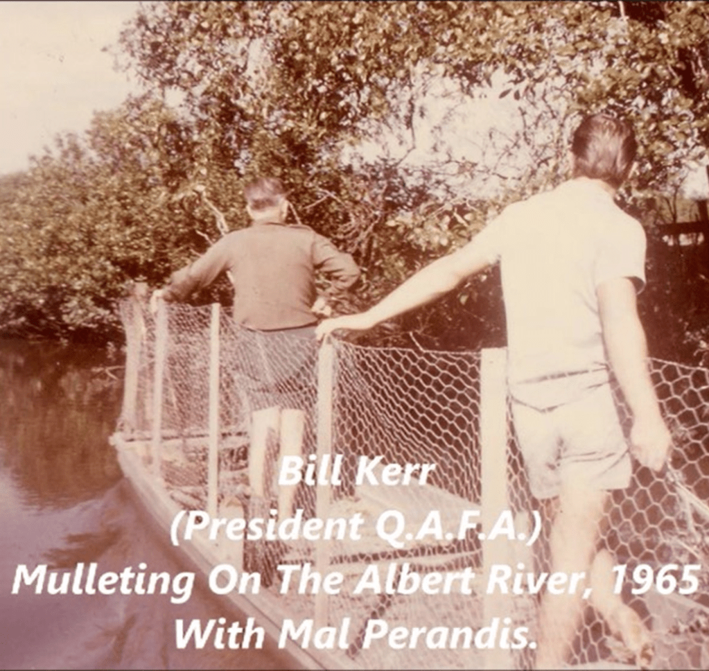 Two men on a pontoon fishing, black and white photo